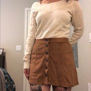 Tan Suede button down skirt